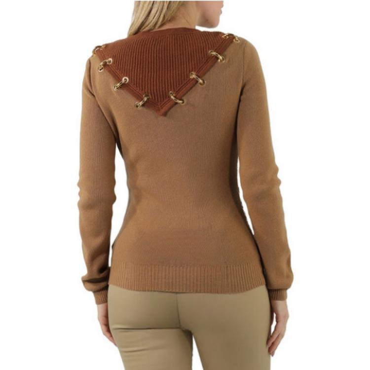 Purchase (Women) Burberry  Color Block Crew Neck Sweater Brown 45625931