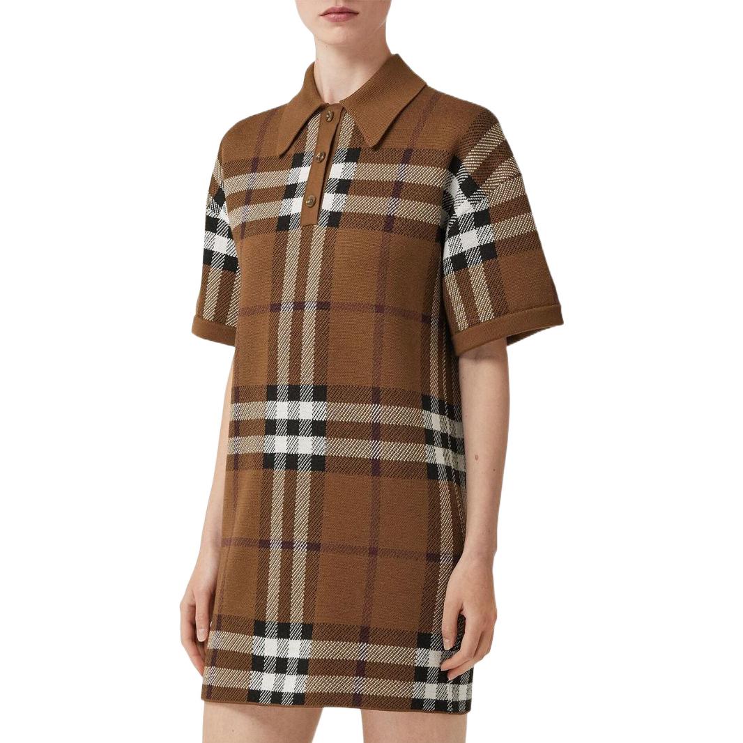 Purchase (W) Vestido Polo Burberry Colorblock Check en Marrón Abedul Oscuro. 80632171