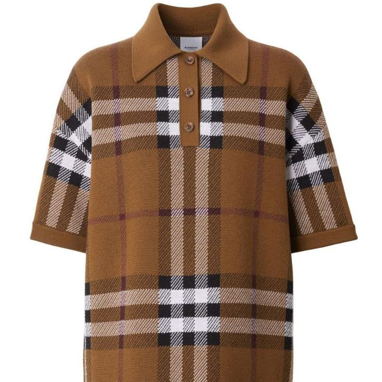 Sizing (W) Vestido Polo Burberry Colorblock Check en Marrón Abedul Oscuro. 80632171