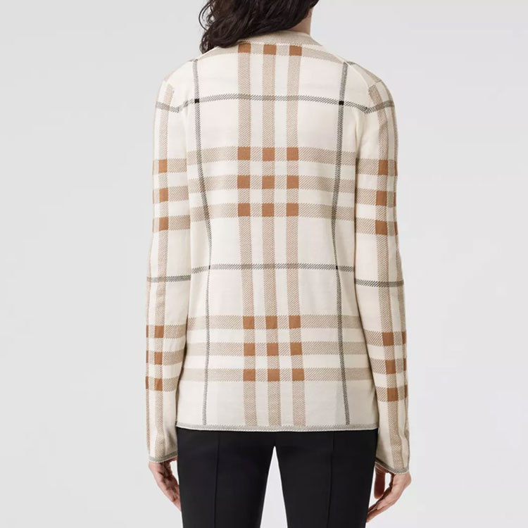 Purchase (Women) Burberry  Colorblock Check Wool Cardigan Sweater in Soft Sand. 80524011