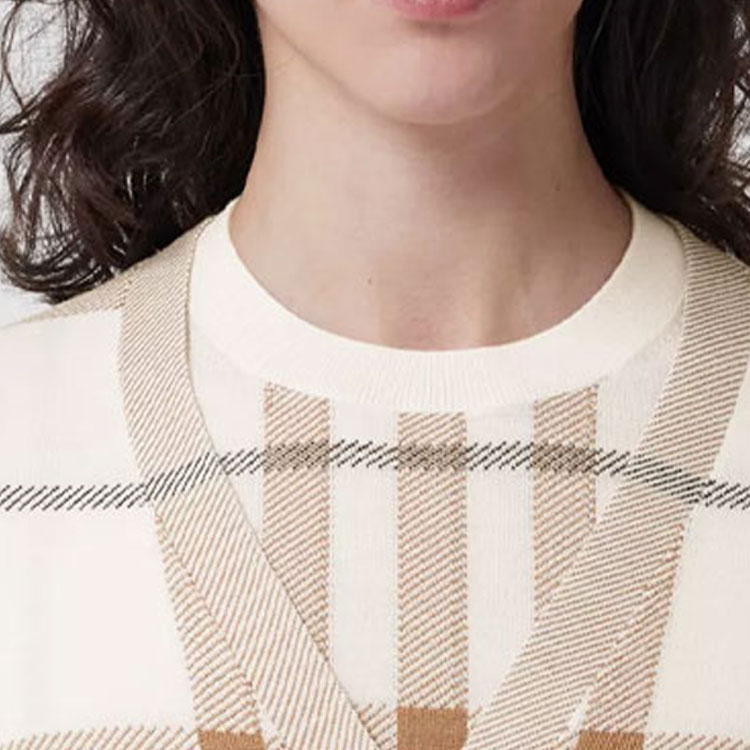 Sizing (Women) Burberry  Colorblock Check Wool Cardigan Sweater in Soft Sand. 80524011