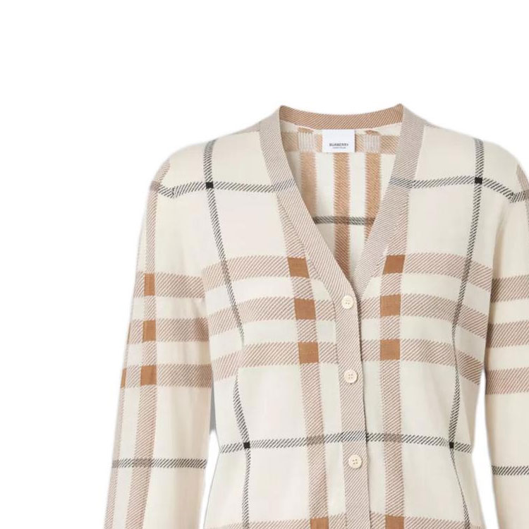Cheap (Women) Burberry  Colorblock Check Wool Cardigan Sweater in Soft Sand. 80524011