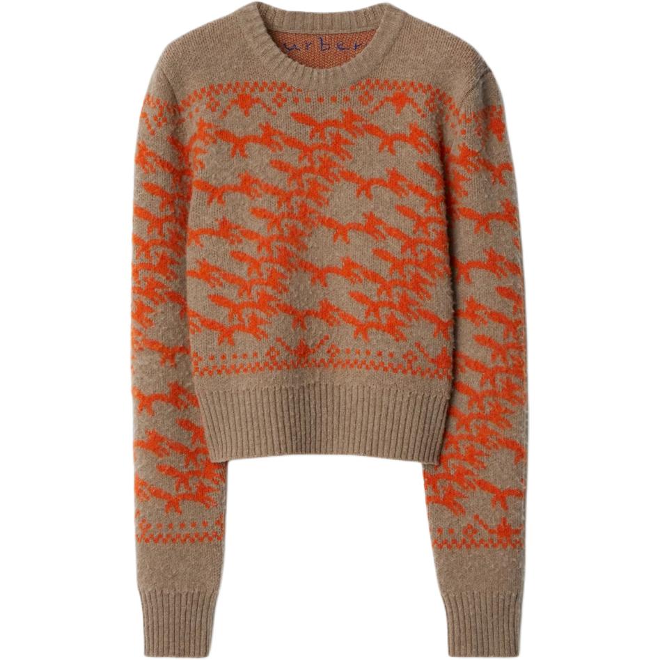 (Women) Burberry  Colorblock Crew Neck Slim Fit Orange Sweater. 80935351