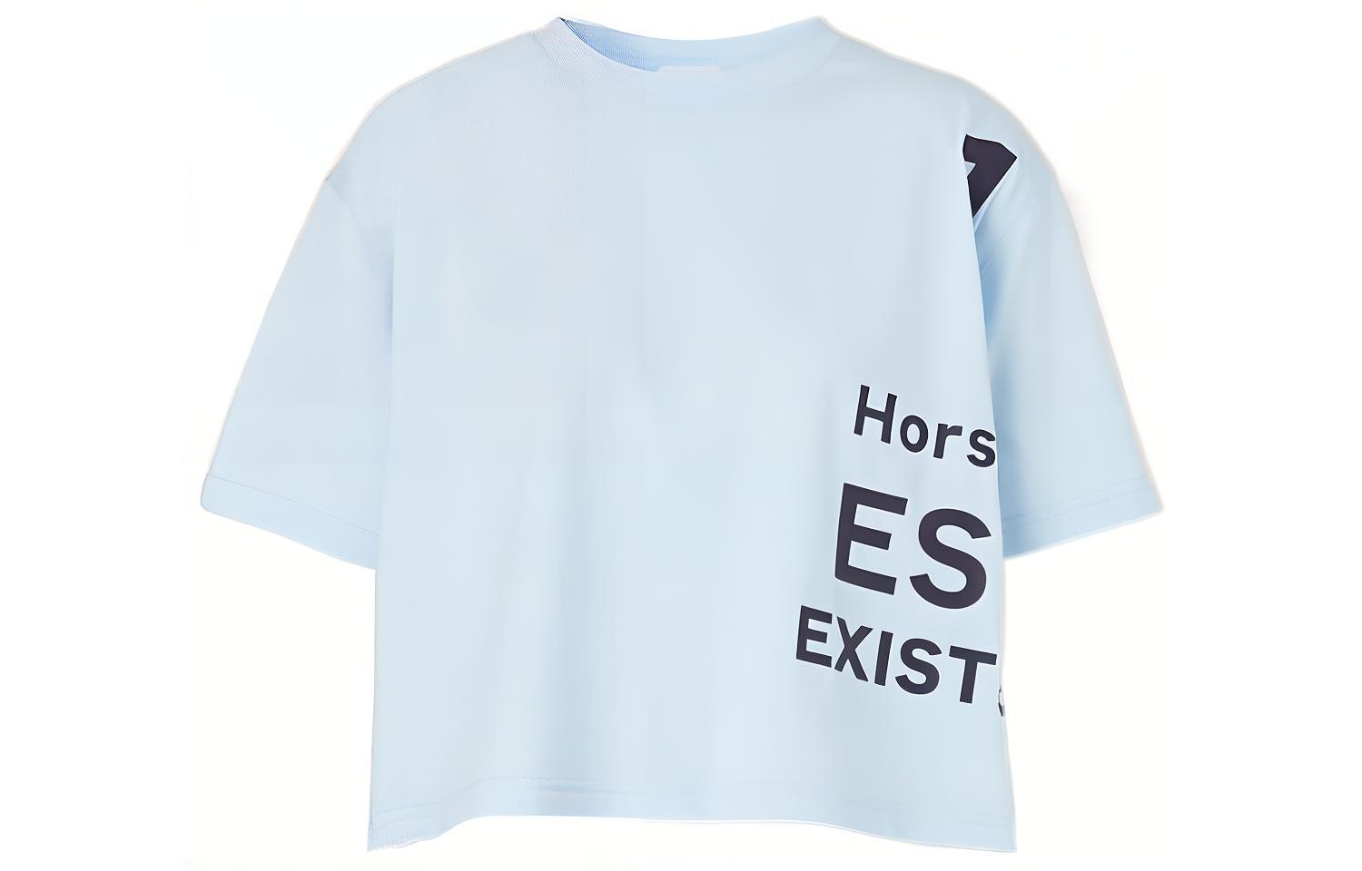 (Women) Burberry  Colorblock Letter Print Cropped T-Shirt Light Blue. 80581561