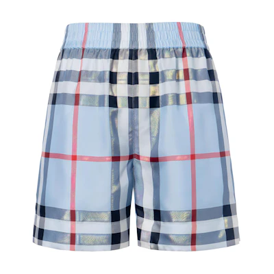 (Women) Burberry Colorblock Plaid High-Waist Casual Shorts Light Blue. 80527461
