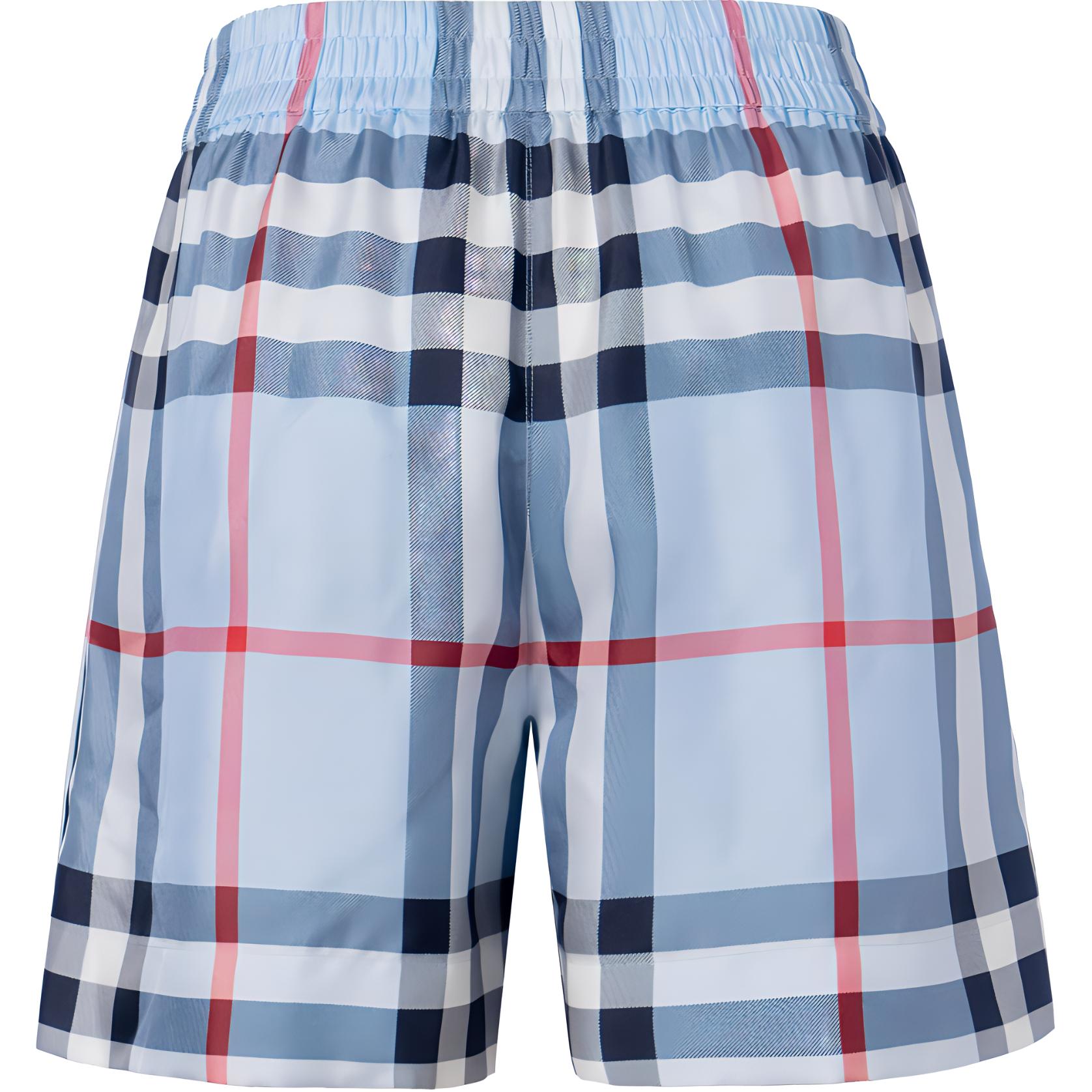 Lookbook (W) Burberry 拼接格紋高腰休閒短褲 淺藍色 80527461