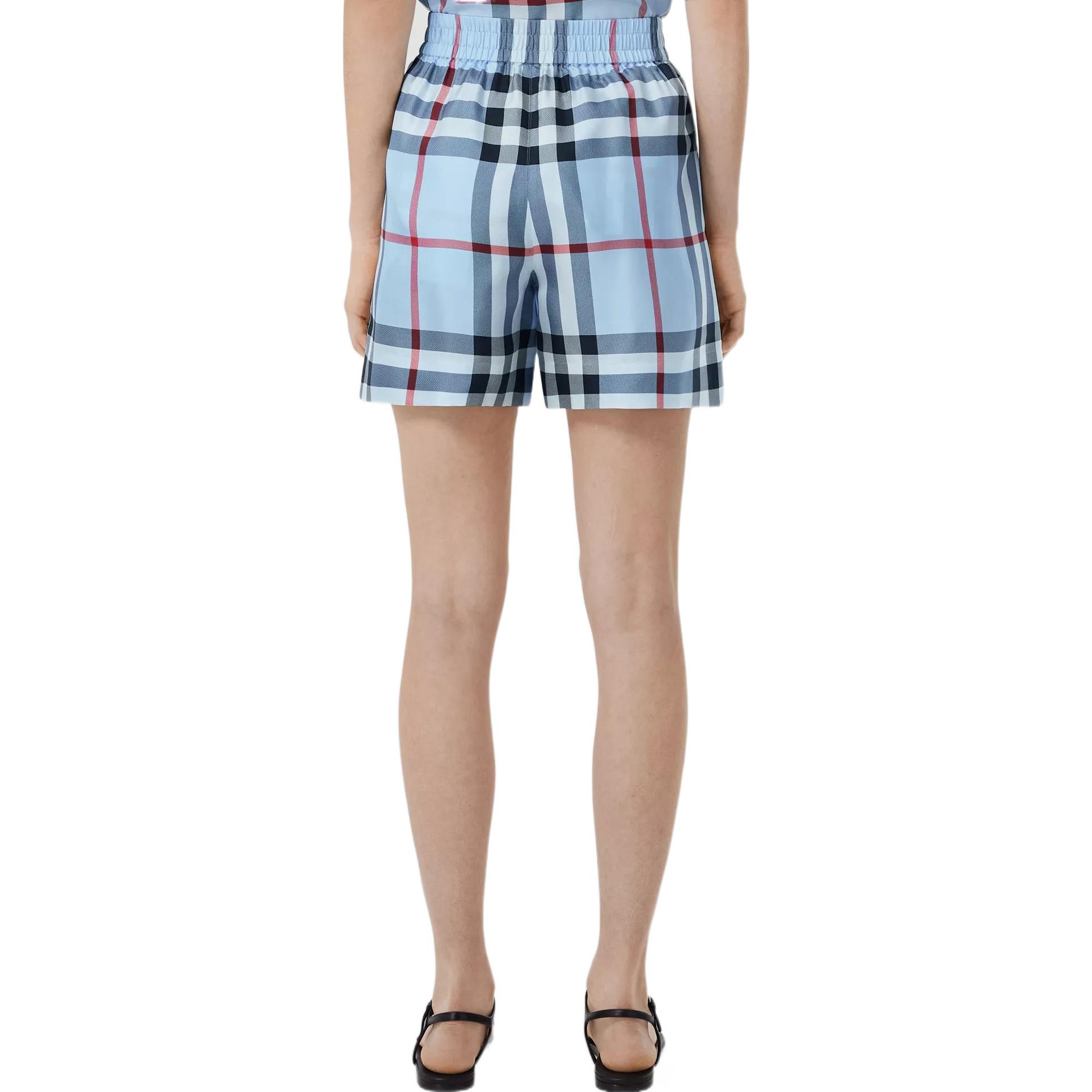 Purchase (W) Burberry 拼接格紋高腰休閒短褲 淺藍色 80527461