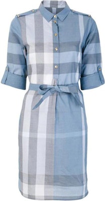 (Women) Burberry Colorblock Plaid Lace-Up Shirt Dress Light Blue 80277091 Order (Women) Burberry Colorblock Plaid Lace-Up Shirt Dress Light Blue 80277091