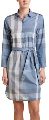 (Women) Burberry Colorblock Plaid Lace-Up Shirt Dress Light Blue 80277091 Lookbook (Women) Burberry Colorblock Plaid Lace-Up Shirt Dress Light Blue 80277091