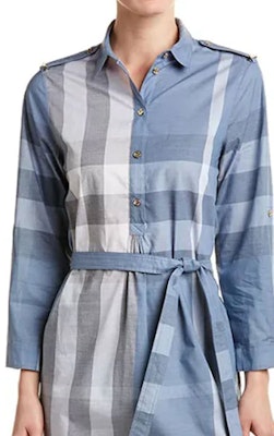 (Women) Burberry Colorblock Plaid Lace-Up Shirt Dress Light Blue 80277091 Purchase (Women) Burberry Colorblock Plaid Lace-Up Shirt Dress Light Blue 80277091