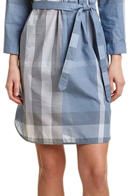 (Women) Burberry Colorblock Plaid Lace-Up Shirt Dress Light Blue 80277091 Details for (Women) Burberry Colorblock Plaid Lace-Up Shirt Dress Light Blue 80277091