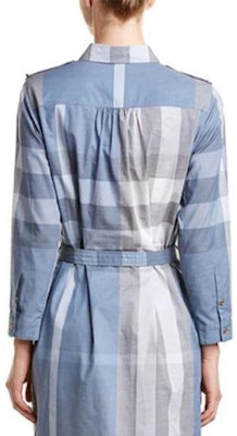 (Women) Burberry Colorblock Plaid Lace-Up Shirt Dress Light Blue 80277091 Sizing (Women) Burberry Colorblock Plaid Lace-Up Shirt Dress Light Blue 80277091