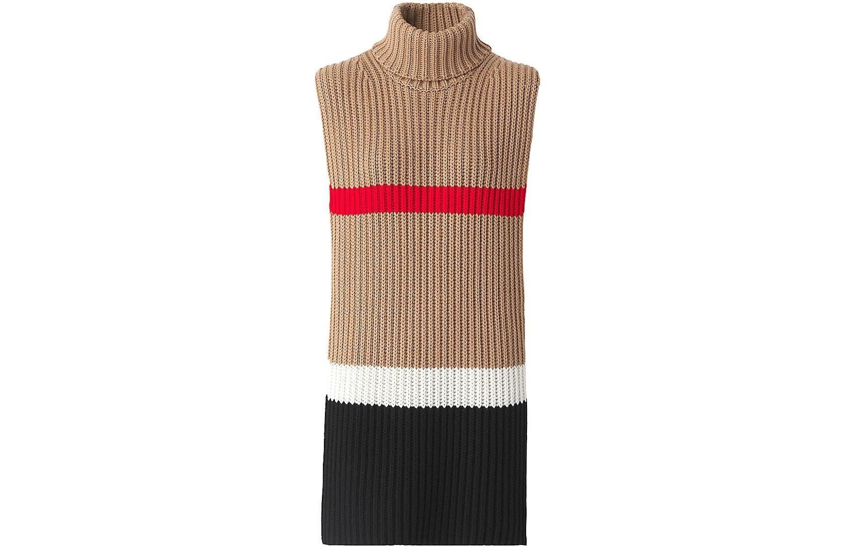 (Women) Burberry  Contrast High Neck Sleeveless Knit Cape - Khaki 80495211