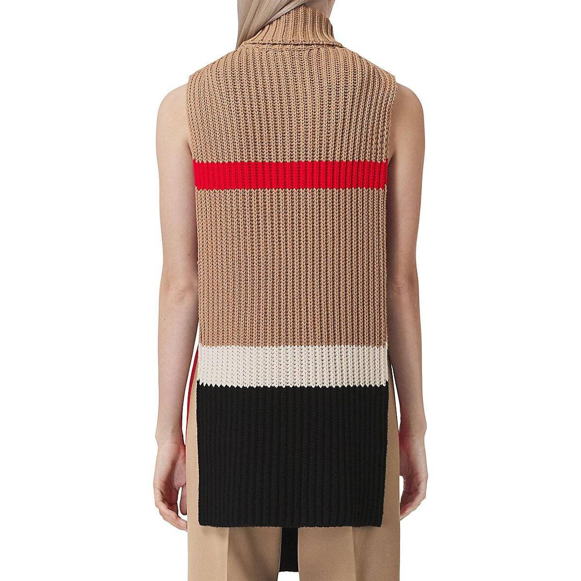 Shop (W) Burberry 對比高領無袖針織斗篷 - 卡其色 80495211