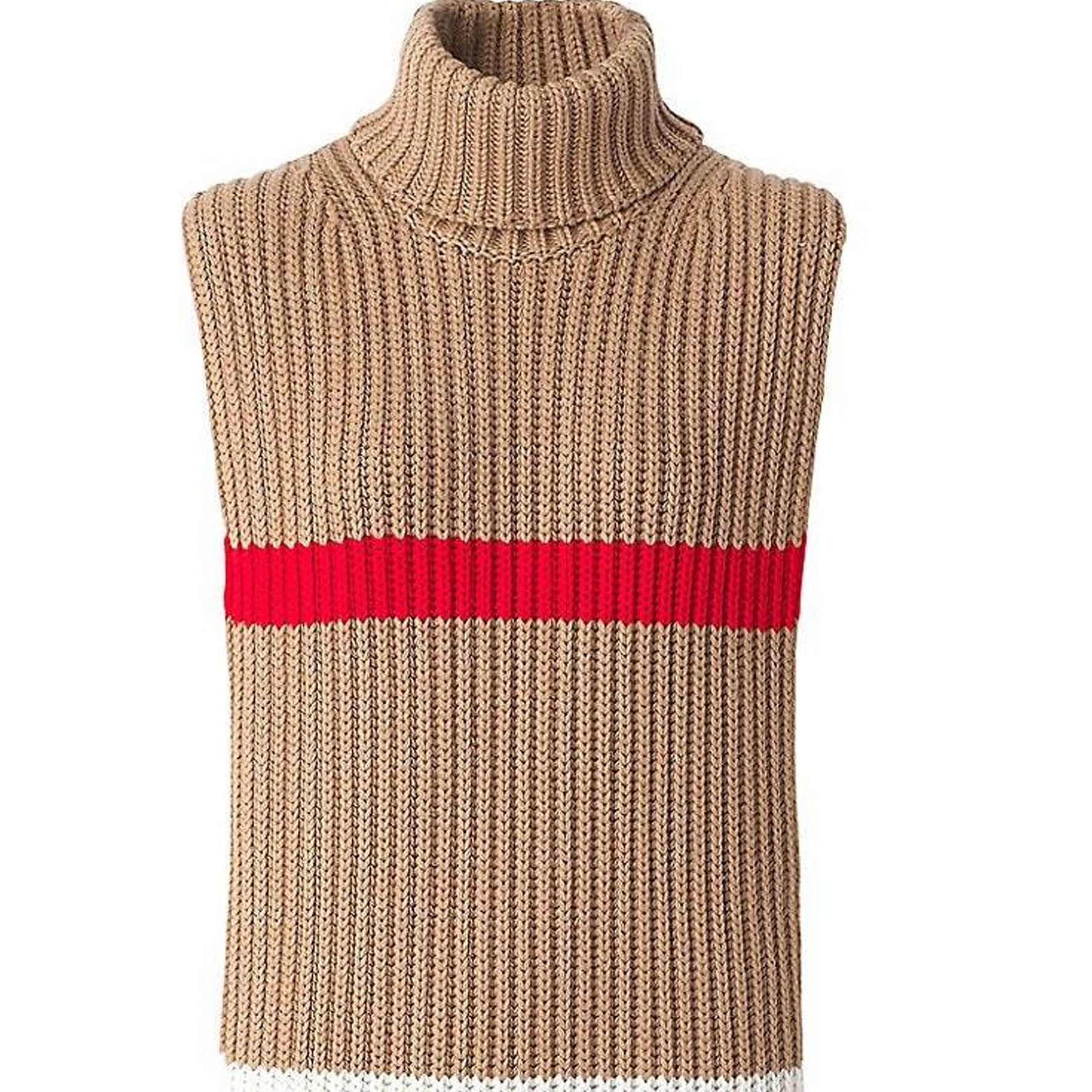 Details for (W) Burberry 對比高領無袖針織斗篷 - 卡其色 80495211