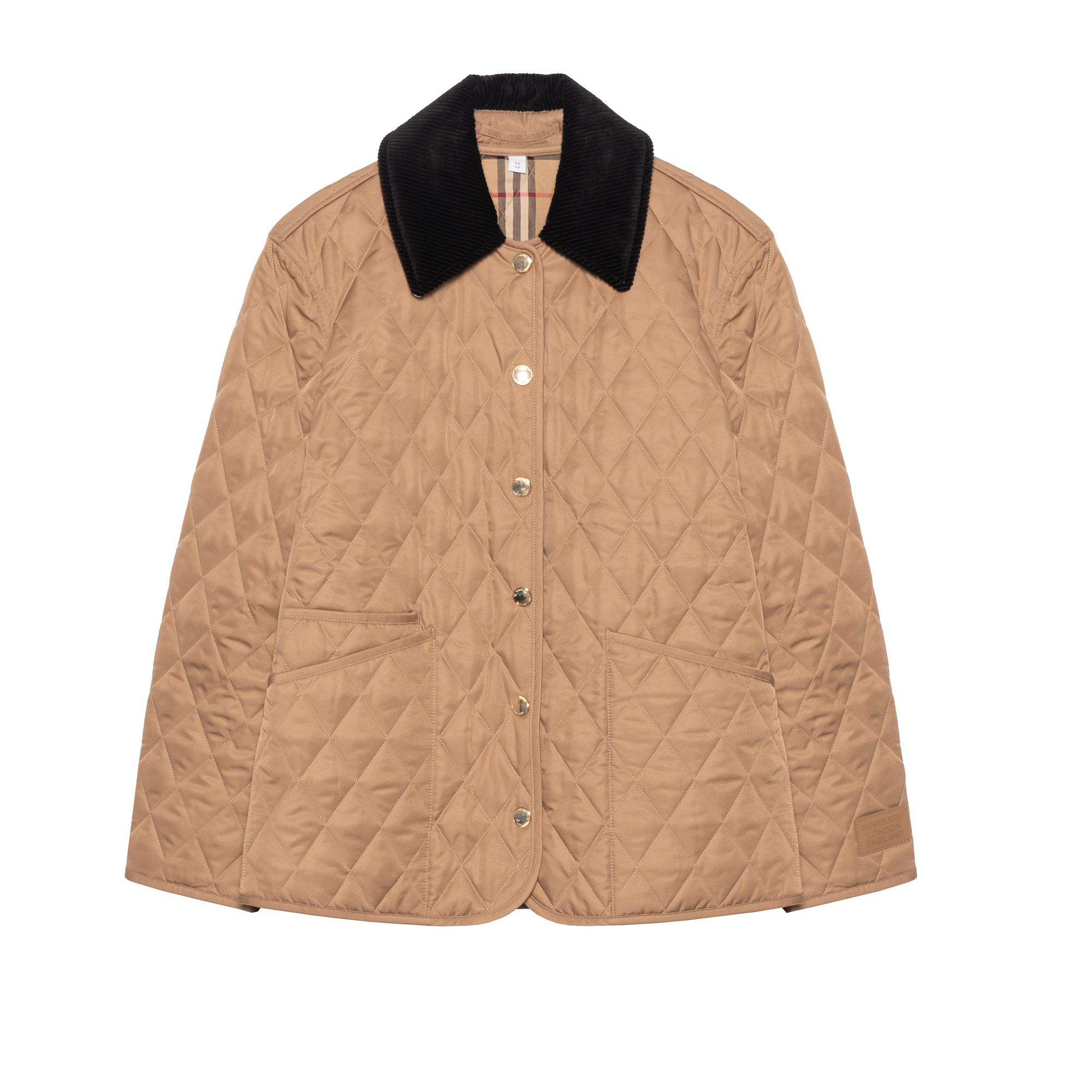 Buy (Women) Burberry  Cotton Quilted Jacket with Checked Corduroy Collar - Camel. 80651081