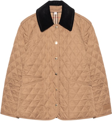 (Women) Burberry Cotton Quilted Jacket with Checked Corduroy Collar - Camel. 80651081 Order (Women) Burberry Cotton Quilted Jacket with Checked Corduroy Collar - Camel. 80651081