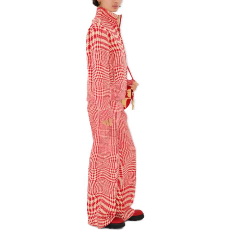 Details for (W) 버버리 커브드 하운즈투스 스탠드 칼라 집업 자켓 - 레드 80827301