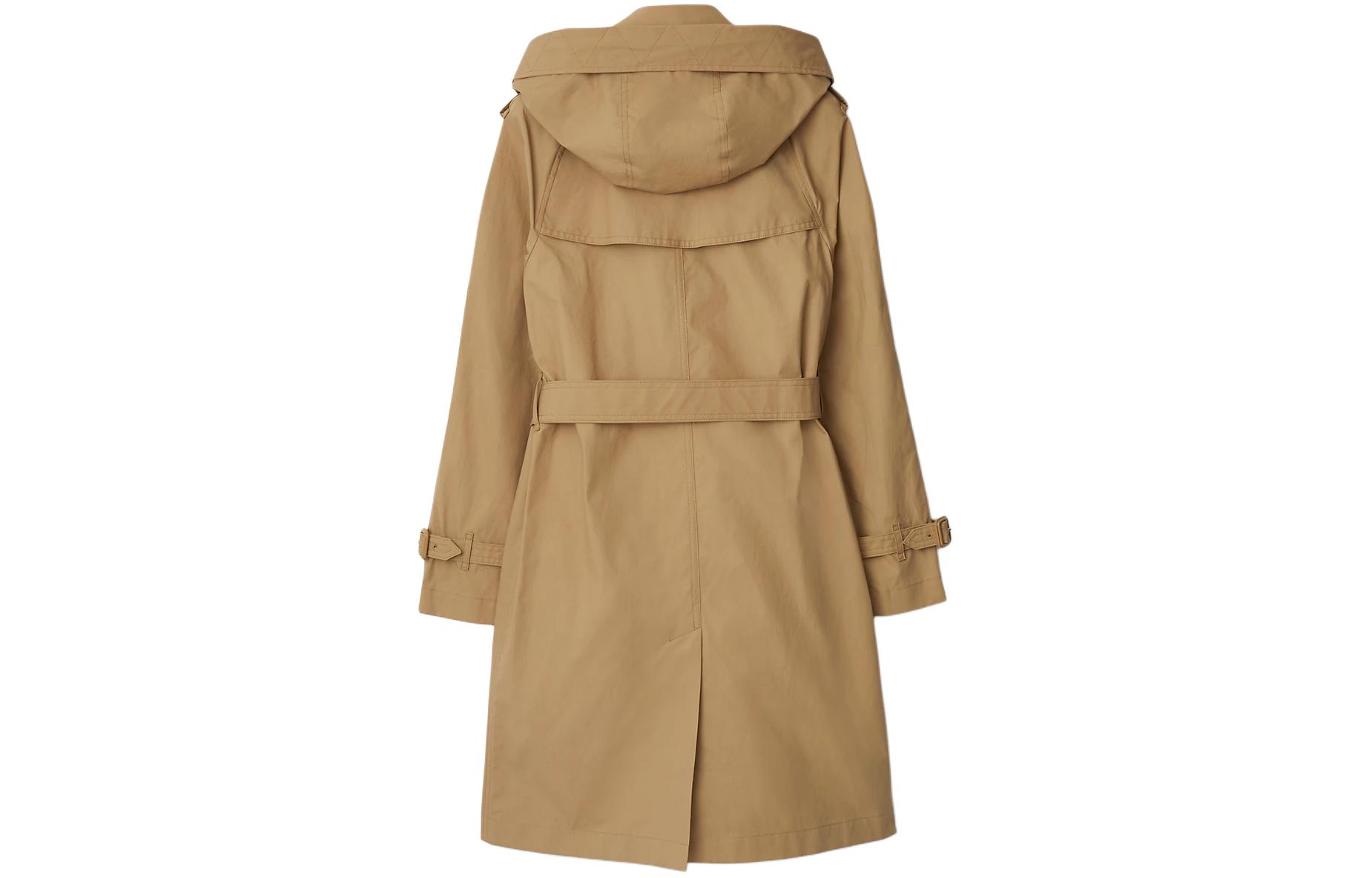 Lookbook (W) Burberry Jaket Trench Double-Breasted dengan Hoodie Lepas Pasang Beige. 80842521