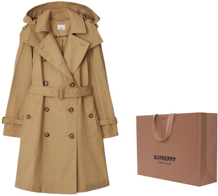 (W) Burberry Jaket Trench Double-Breasted dengan Hoodie Lepas Pasang Beige. 80842521 Shop (W) Burberry Jaket Trench Double-Breasted dengan Hoodie Lepas Pasang Beige. 80842521