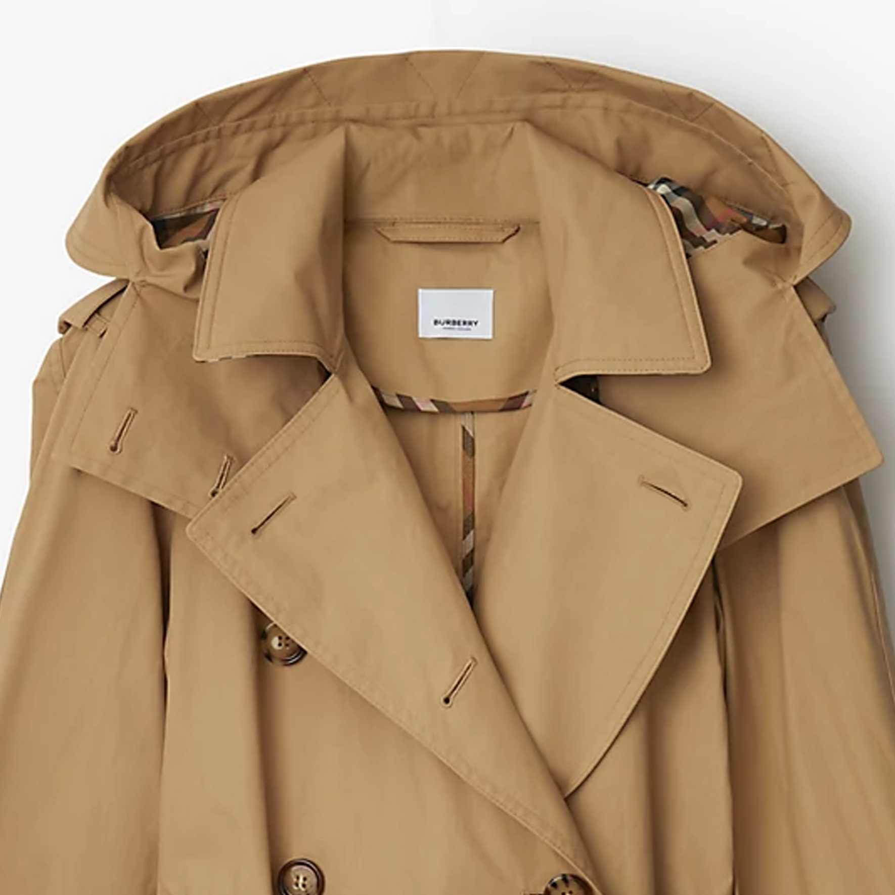 Details for (W) Burberry Jaket Trench Double-Breasted dengan Hoodie Lepas Pasang Beige. 80842521