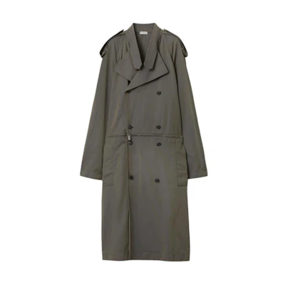 (Women) Burberry Double-Breasted Long Trench Coat in Dark Gray. 80876931