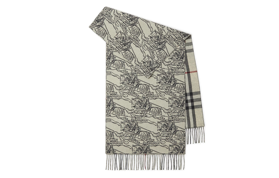 (Women) Burberry  Double-sided Cashmere Scarf with Equestrian Logo Gray/Black 80748521