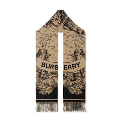 (Women) Burberry Equestrian Knight Logo Reversible Cashmere Scarf in Archive Beige 80737681