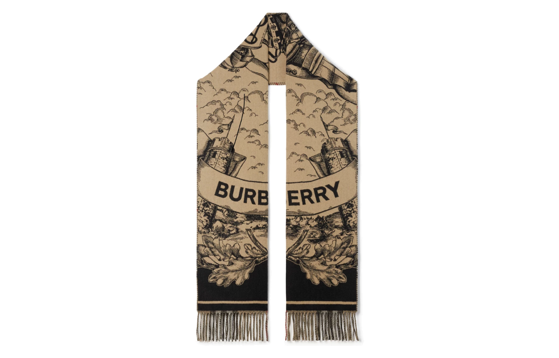 (Women) Burberry  Equestrian Knight Logo Reversible Cashmere Scarf in Archive Beige 80737681 圖 2