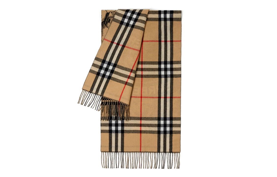 (Women) Burberry  Equestrian Knight Logo Reversible Cashmere Scarf in Archive Beige 80737681 圖 3