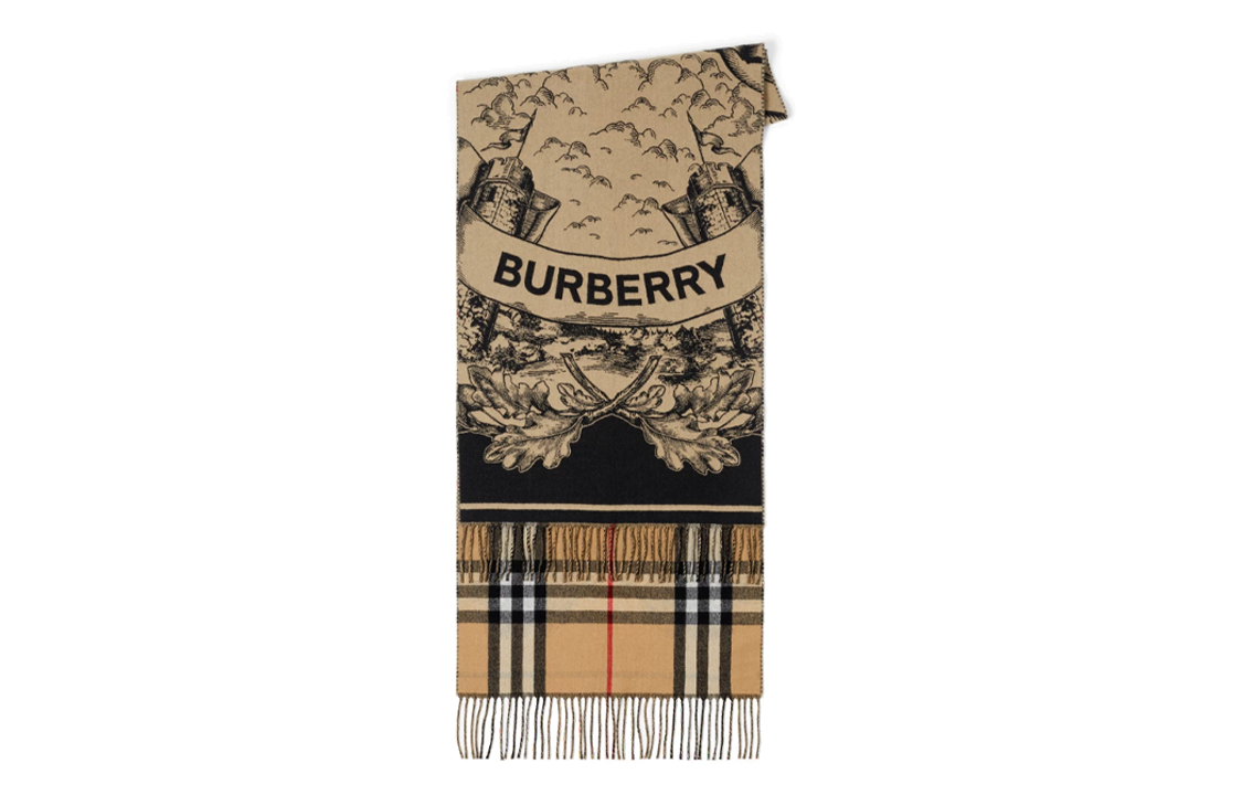 (Women) Burberry  Equestrian Knight Logo Reversible Cashmere Scarf in Archive Beige 80737681 圖 4
