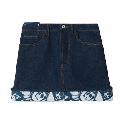 (Women) Burberry Equestrian Knight Mid-Rise Denim Skirt - Indigo Blue 80809211