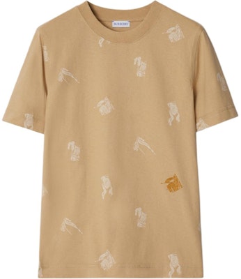 (W) Burberry Equestrian Knight Cetakan Kuning Crewneck T-Shirt 80929321 Order (W) Burberry Equestrian Knight Cetakan Kuning Crewneck T-Shirt 80929321