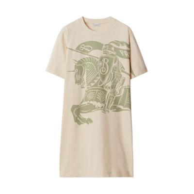 (Women) Burberry Equestrian Logo Print Crew Neck Short Sleeve Dress White. 80906451