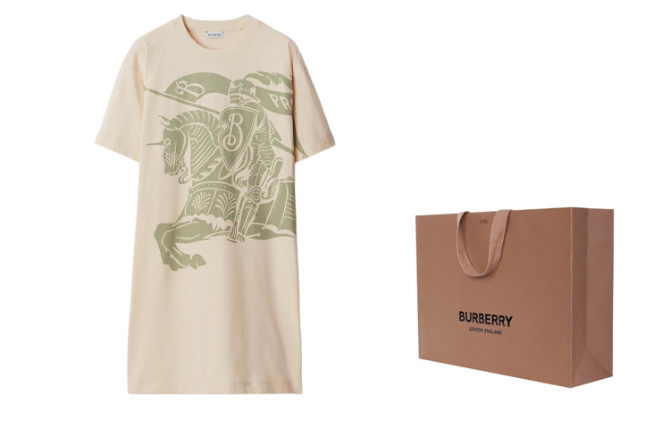 Shop (W) 버버리 승마 로고 프린트 크루넥 반팔 원피스 화이트. 80906451