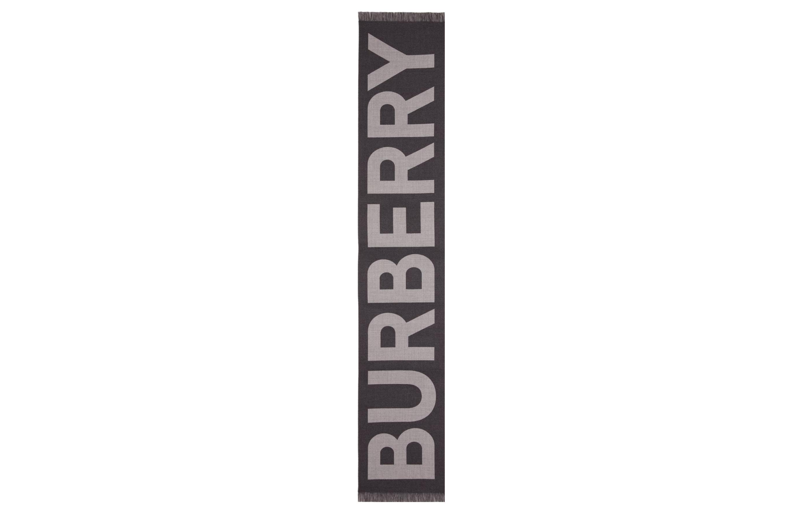 (Women) Burberry  Fashion Logo Jacquard Knitted Scarf in Flint Gray. 80623991