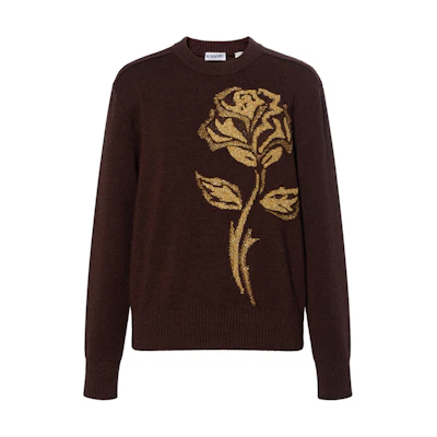 (Women) Burberry Floral Crewneck Knit Sweater in Honey Color. 80773471