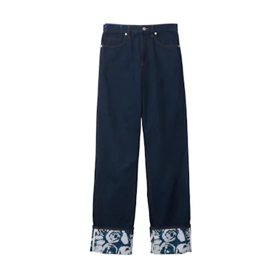 (Women) Burberry Floral Print Cuffed Straight-Leg Jeans Blue 80837031