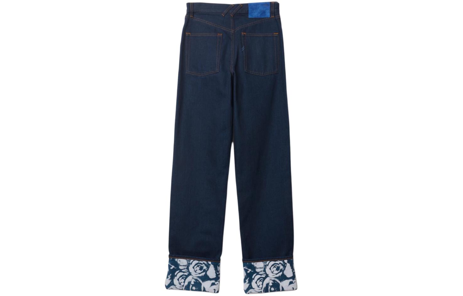 Lookbook (W) 버버리 플로럴 프린트 커프드 스트레이트 레그 진 블루 80837031