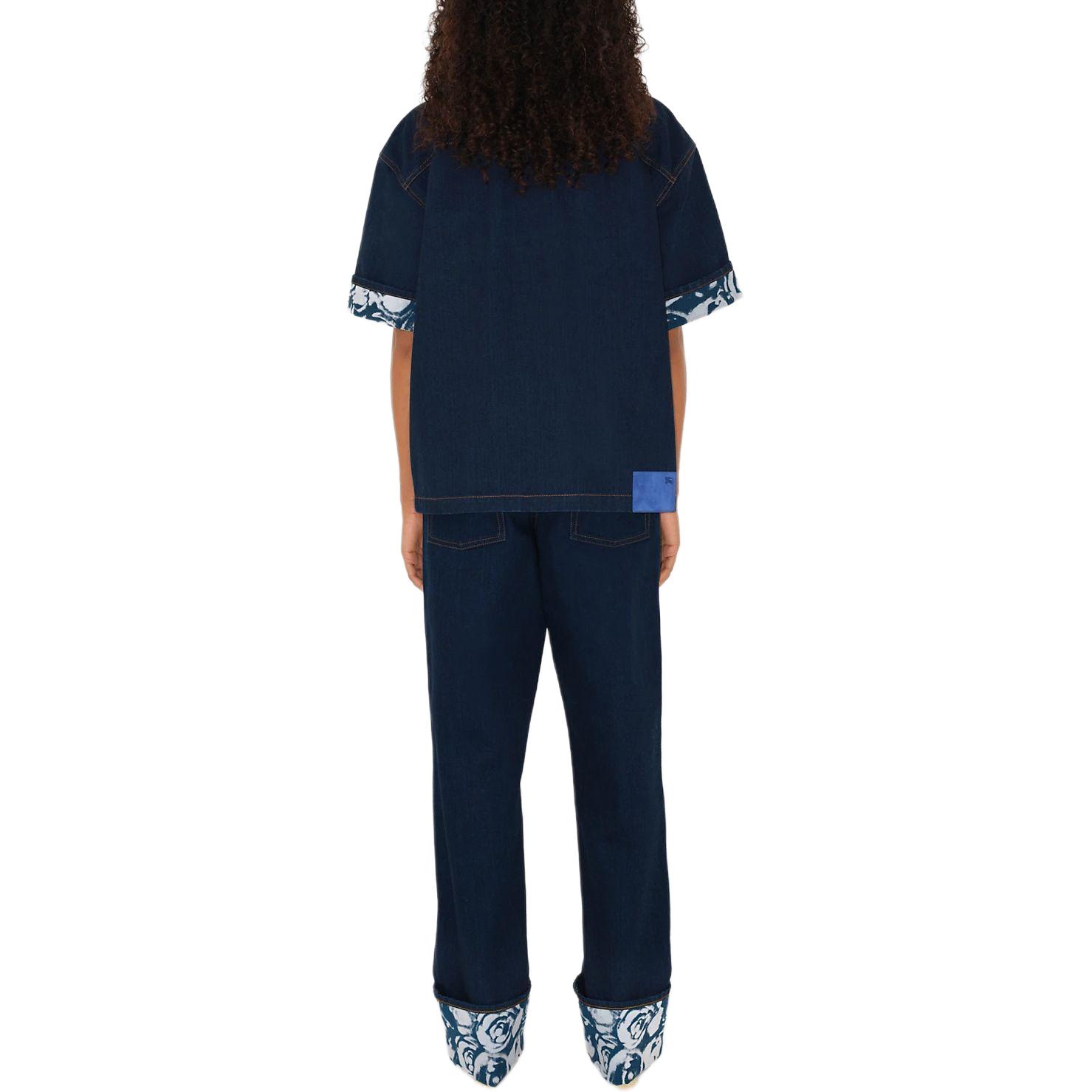 Purchase (W) 버버리 플로럴 프린트 커프드 스트레이트 레그 진 블루 80837031