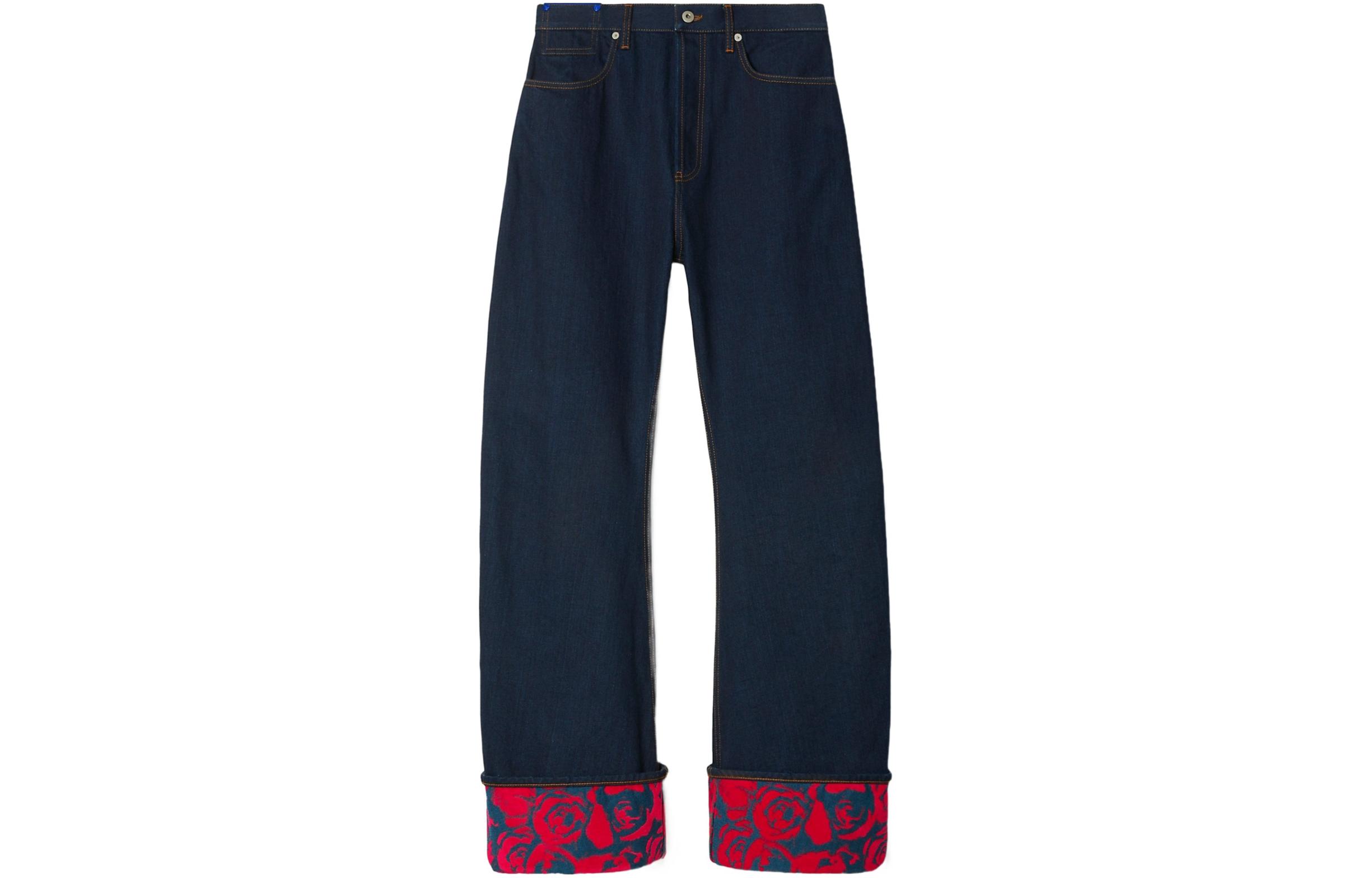 Order (W) 버버리 플로럴 프린트 루즈핏 미드라이즈 블루 데님 진. 80807801