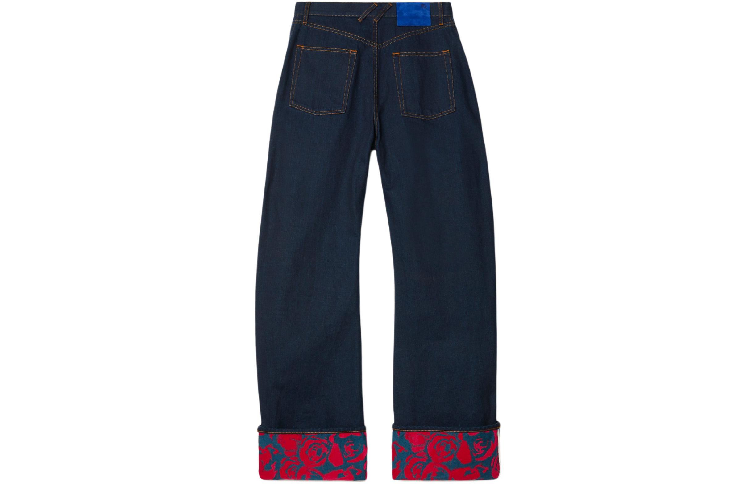 Lookbook (W) 버버리 플로럴 프린트 루즈핏 미드라이즈 블루 데님 진. 80807801