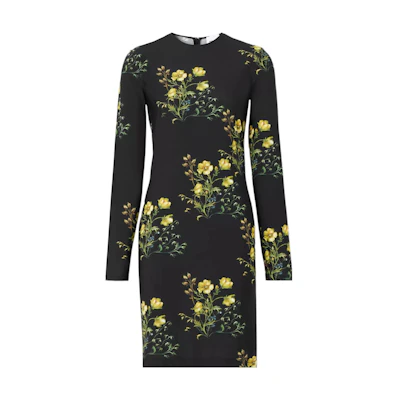 (Women) Burberry Floral Print Stretch Long-Sleeve Dress Black 80633341