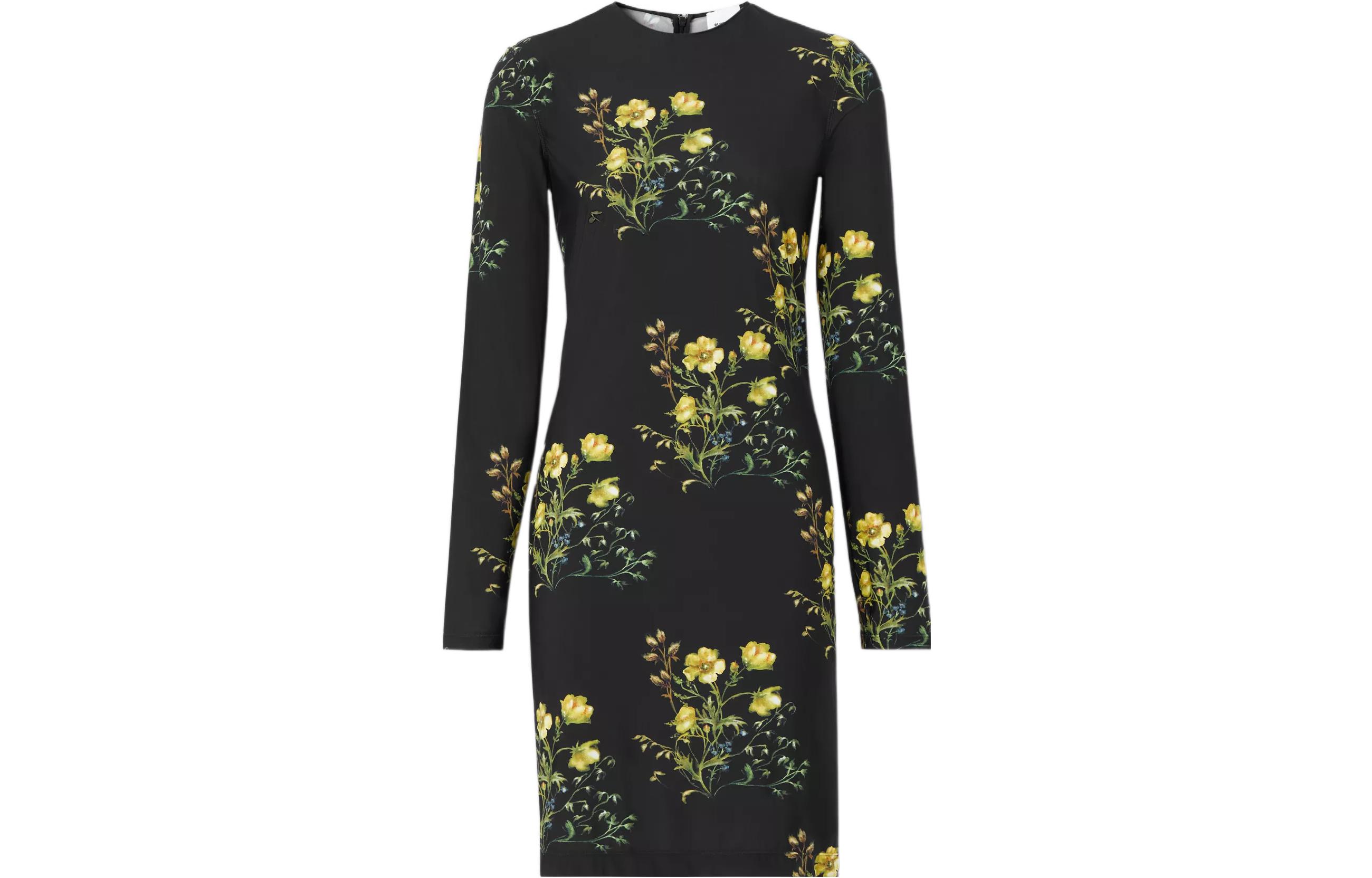 (Women) Burberry  Floral Print Stretch Long-Sleeve Dress Black 80633341 圖 2