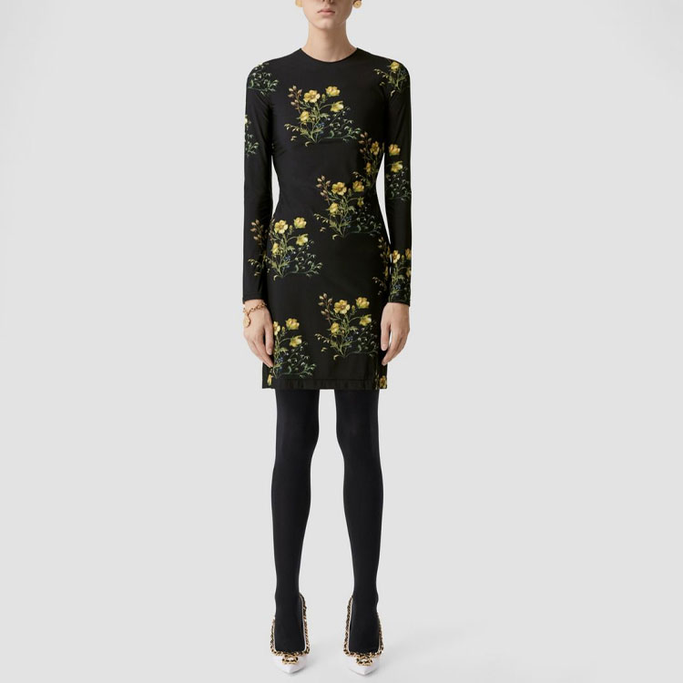 (Women) Burberry  Floral Print Stretch Long-Sleeve Dress Black 80633341 圖 3