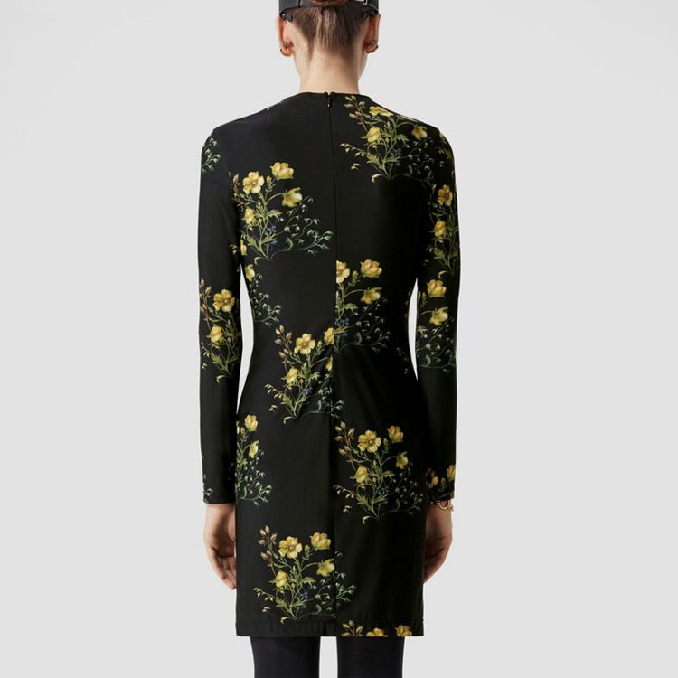 (Women) Burberry  Floral Print Stretch Long-Sleeve Dress Black 80633341 圖 4