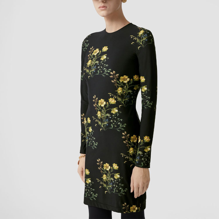 (Women) Burberry  Floral Print Stretch Long-Sleeve Dress Black 80633341 圖 5