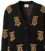 Shop (Women) Burberry FW22 Black Logo Jacquard V-Neck Knit Cardigan. 80632091