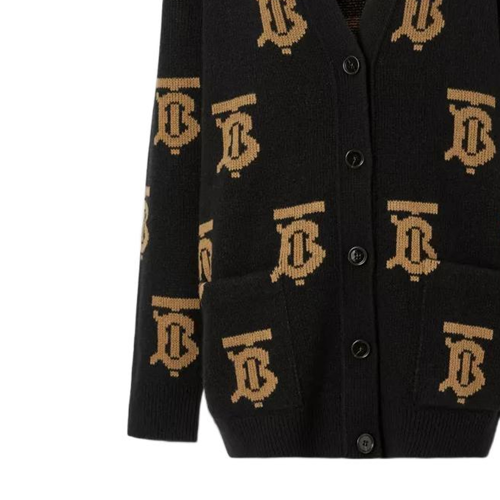 Purchase (Women) Burberry  FW22 Black Logo Jacquard V-Neck Knit Cardigan. 80632091