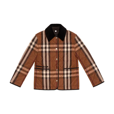 (Women) Burberry FW22 Check Cotton Jacket Brown Long Sleeve Outerwear 80604871
